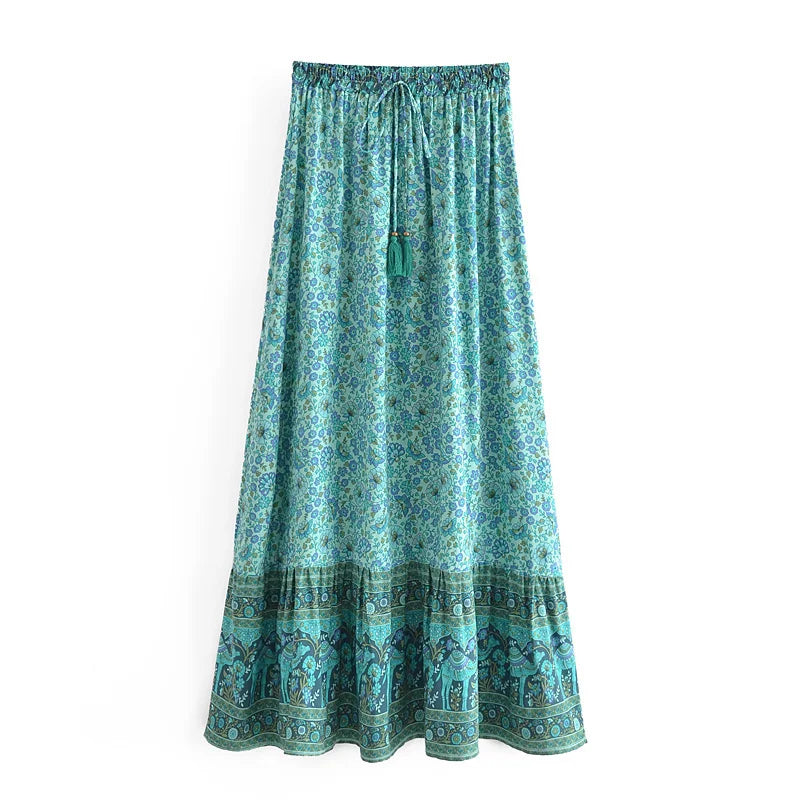Bohemian Floral Ruffle Hem Midi Skirt ATHLEXES