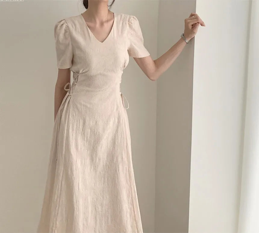 Chic Vintage Cotton Linen A-Line Dress ATHLEXES