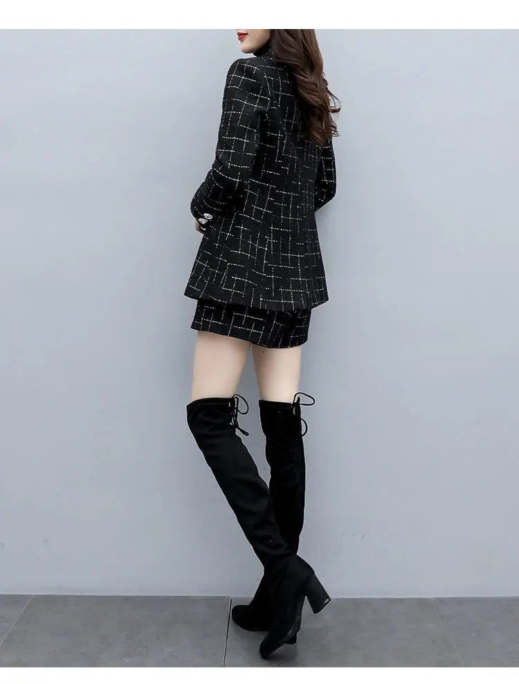 Chic Women’s Plaid Two-Piece Suit: Jacket and Shorts Set ATHLEXES