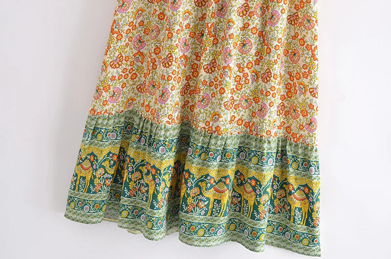 Bohemian Floral Ruffle Hem Midi Skirt ATHLEXES