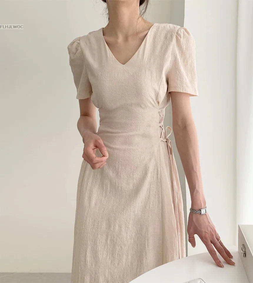 Chic Vintage Cotton Linen A-Line Dress ATHLEXES