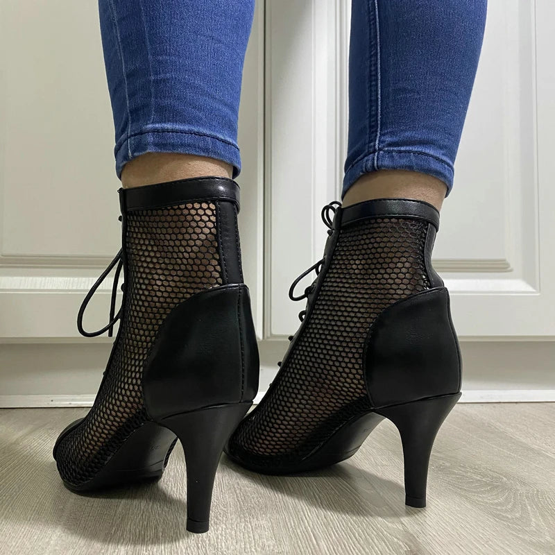 Hollow Mesh Peep Toe Stilettos: Summer High Heel Fashion ATHLEXES