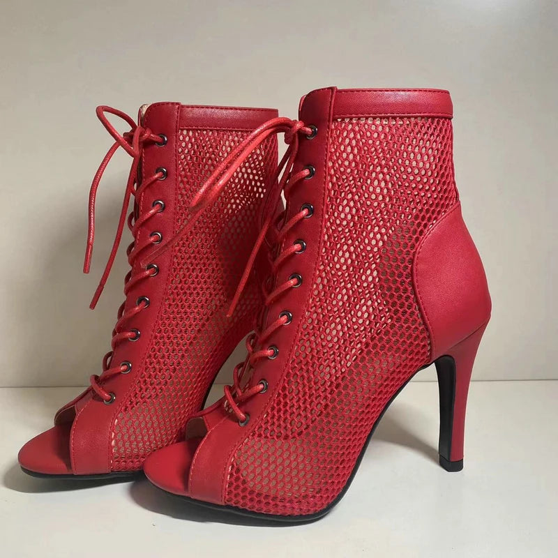 Hollow Mesh Peep Toe Stilettos: Summer High Heel Fashion ATHLEXES