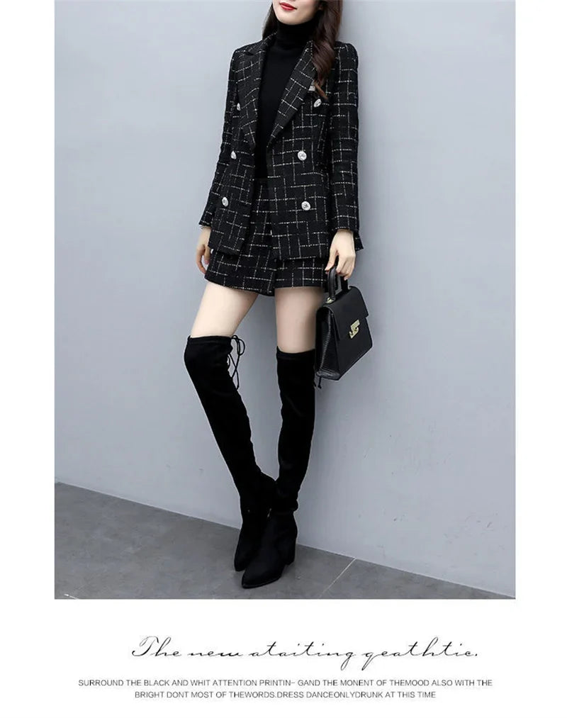 Chic Women’s Plaid Two-Piece Suit: Jacket and Shorts Set ATHLEXES