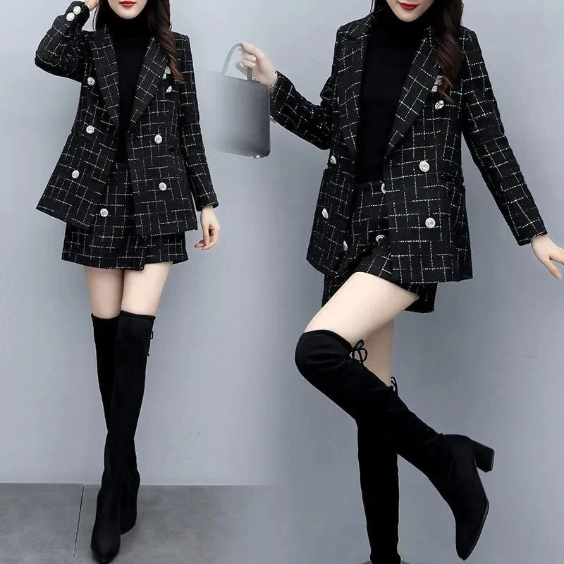 Chic Women’s Plaid Two-Piece Suit: Jacket and Shorts Set ATHLEXES