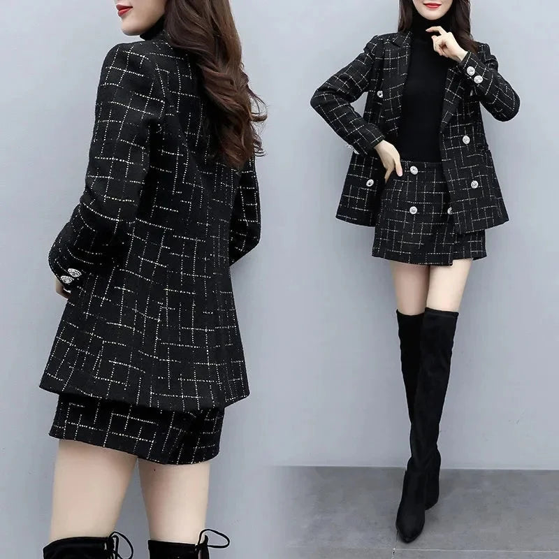 Chic Women’s Plaid Two-Piece Suit: Jacket and Shorts Set ATHLEXES
