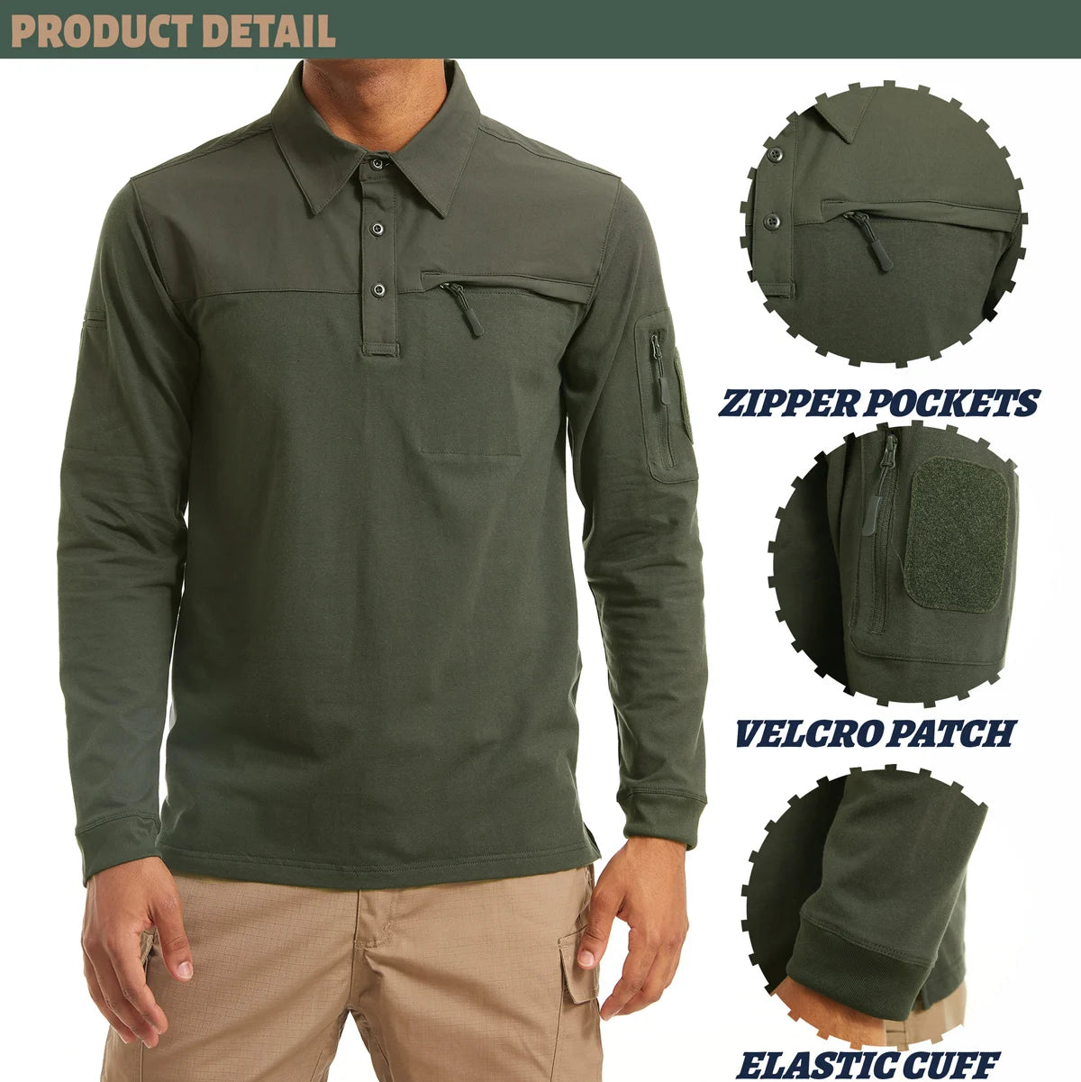 TACVASEN Men's Outdoor Polo Shirt with 2 Zipper Pockets ATHLEXES