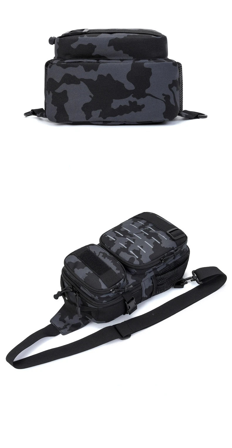 Tactical Sling Shoulder Bags Waterproof Night Reflective Strip Pack EDC Molle Chest Bag 10L Capacity Black ATHLEXES