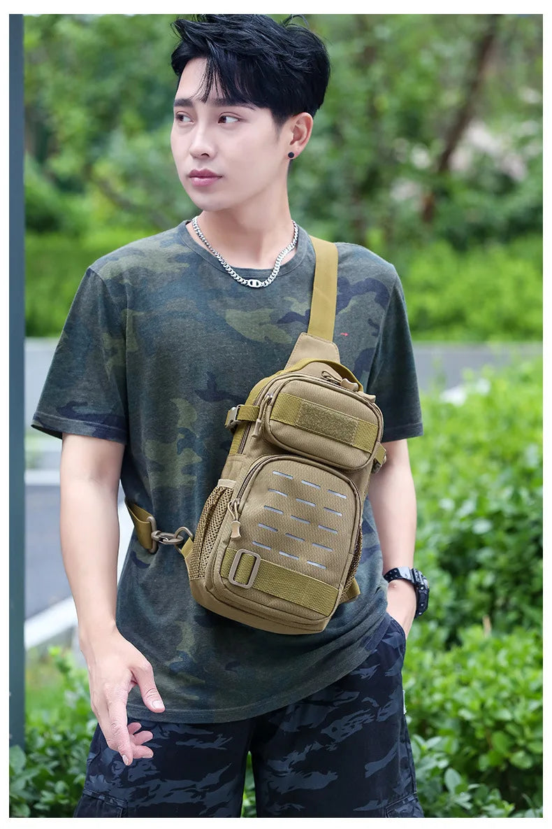 Tactical Sling Shoulder Bags Waterproof Night Reflective Strip Pack EDC Molle Chest Bag 10L Capacity Black ATHLEXES