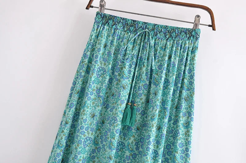 Bohemian Floral Ruffle Hem Midi Skirt ATHLEXES