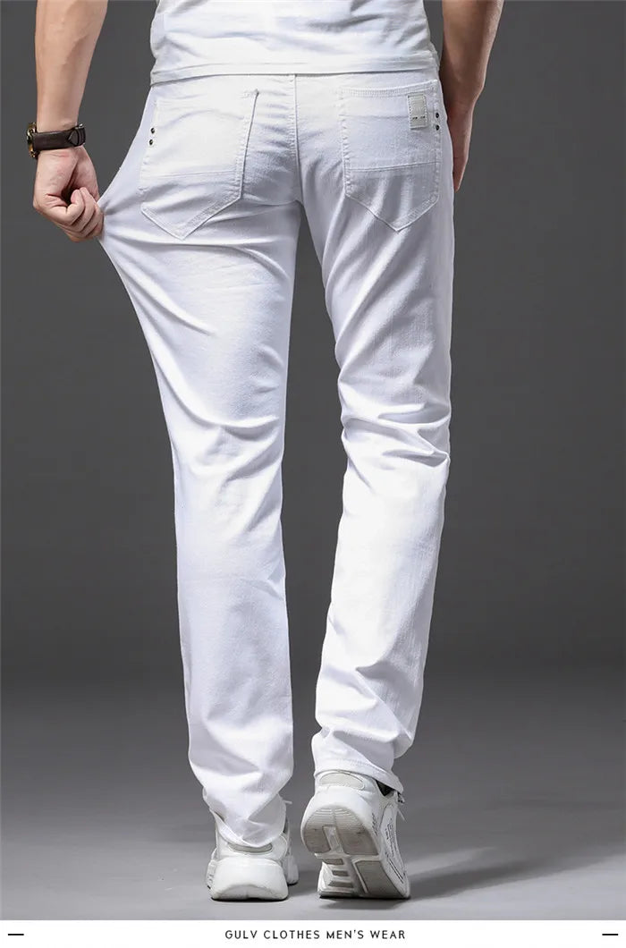 Classic White Slim Fit Stretch Jeans for Men ATHLEXES