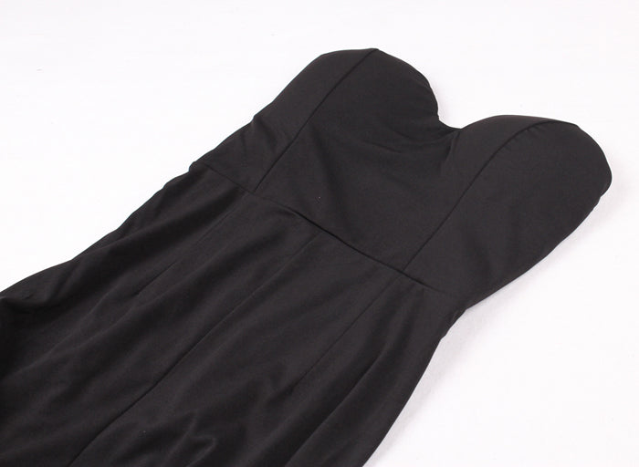 Elegant Strapless Black Maxi Dress with Front Slit ATHLEXES
