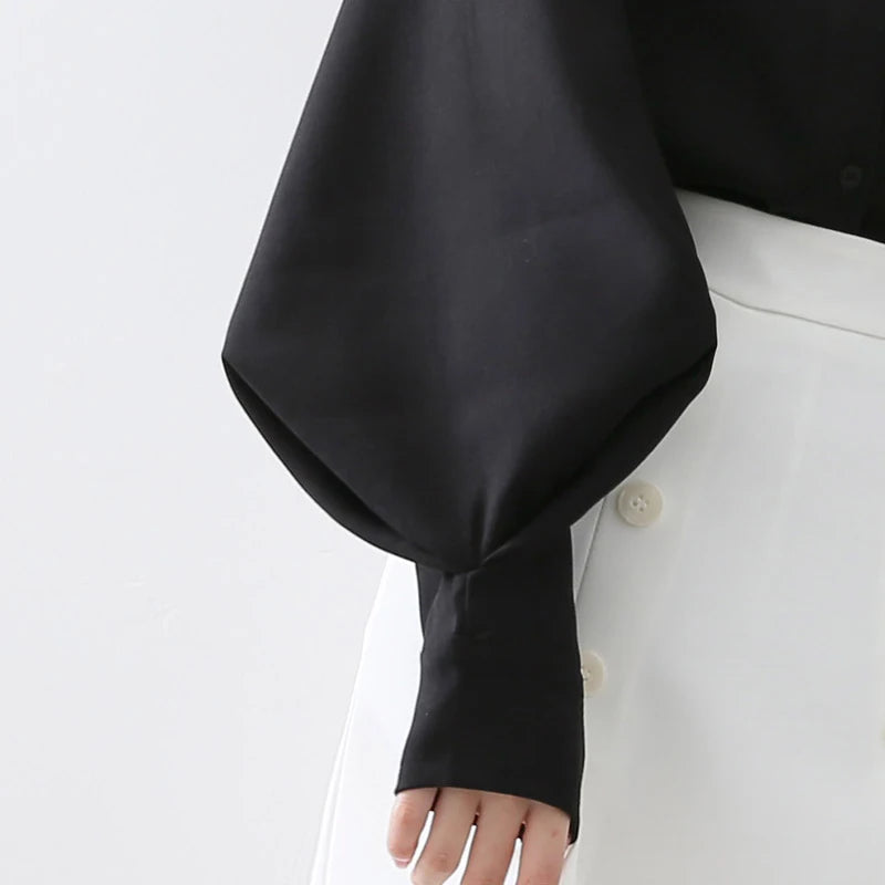 Elegant Lantern Sleeve Blouse for Women - Autumn Winter Office Chic ATHLEXES