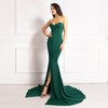 Elegant Strapless Black Maxi Dress with Front Slit ATHLEXES