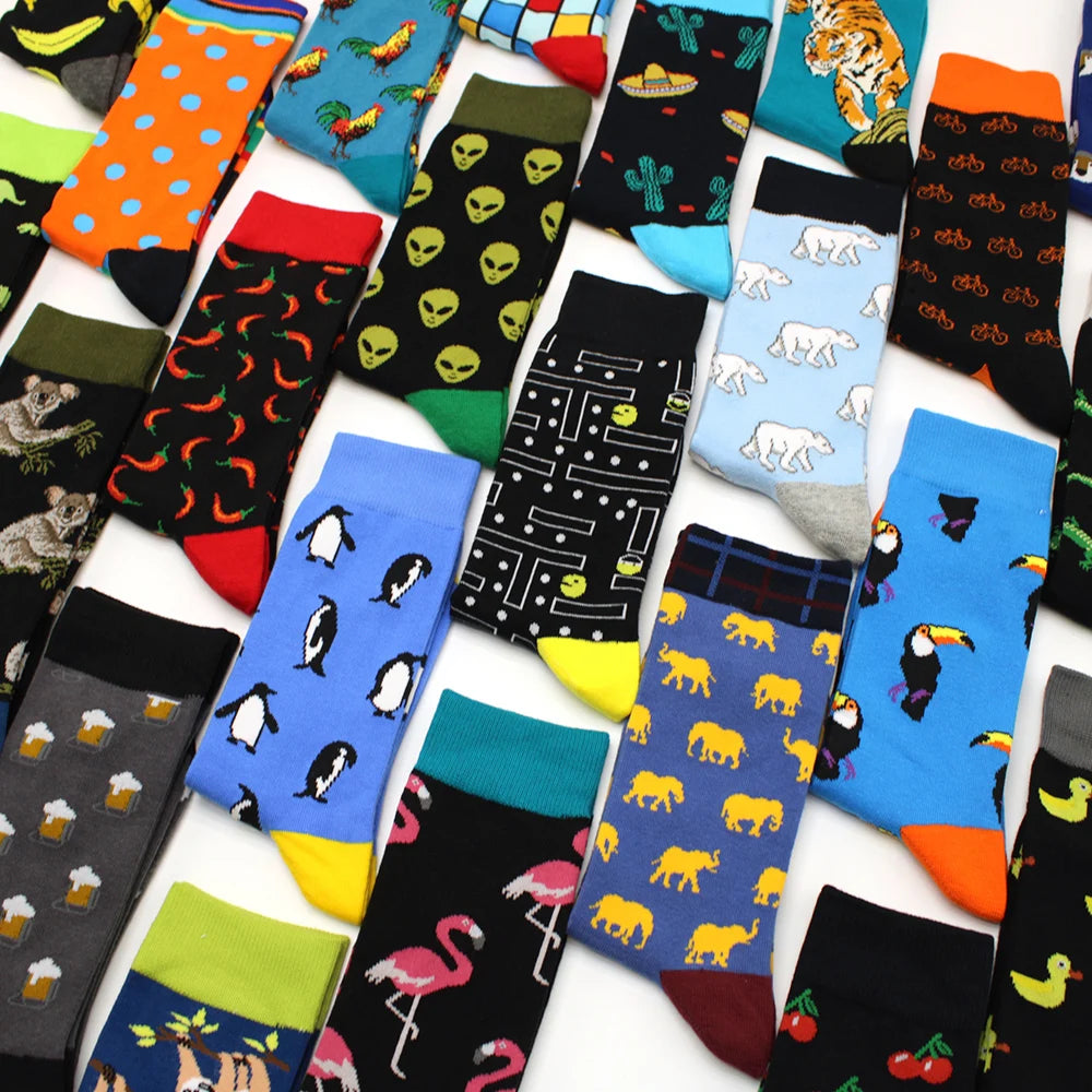 2024 Hiphop Funny Animal Dress Socks for Men - Flamingo & Penguin ATHLEXES