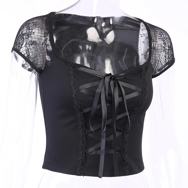 Gothic Lace Bodycon Top for Women Streetwear Chic ATHLEXES