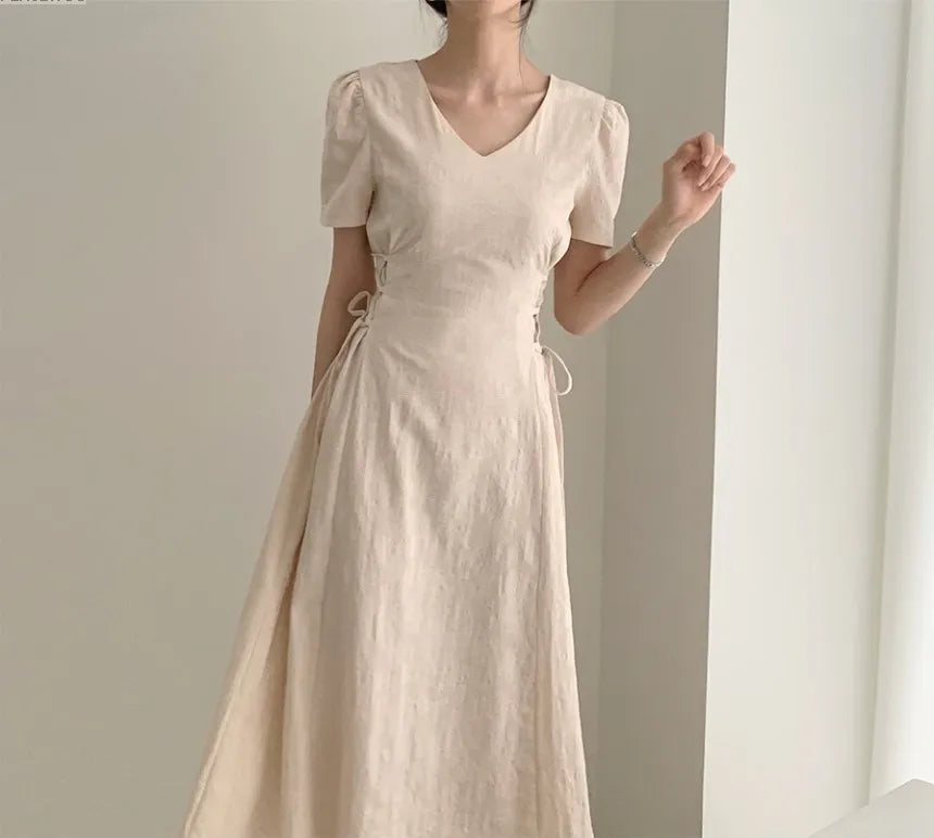 Chic Vintage Cotton Linen A-Line Dress ATHLEXES