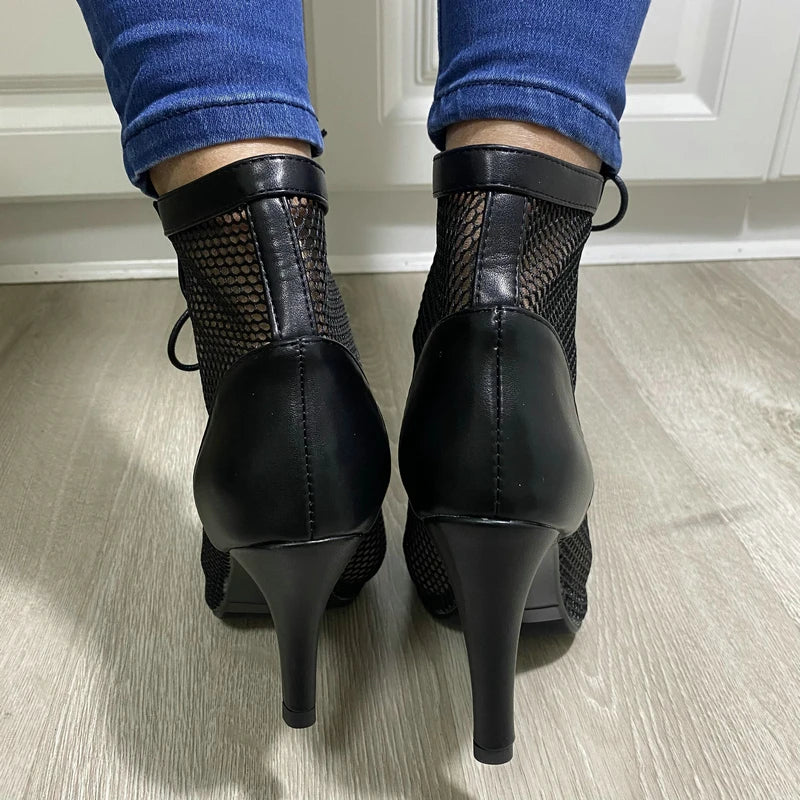 Hollow Mesh Peep Toe Stilettos: Summer High Heel Fashion ATHLEXES