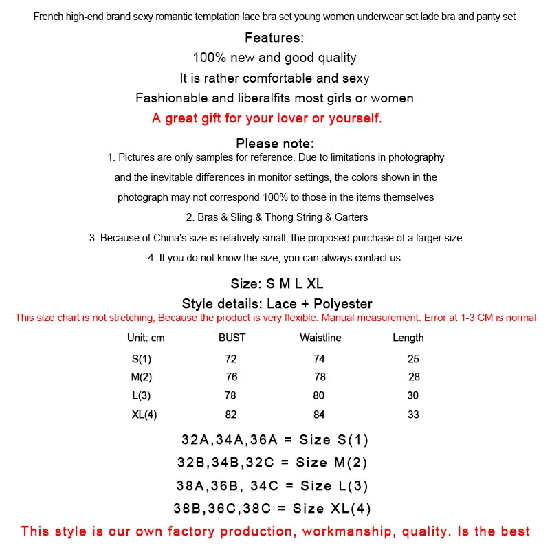 Lace Women Lingerie Set 4 Pcs Sling Open Bra Garter Panties ATHLEXES