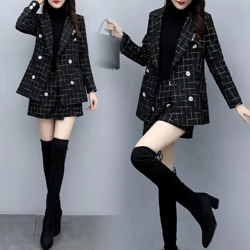 Chic Women’s Plaid Two-Piece Suit: Jacket and Shorts Set ATHLEXES