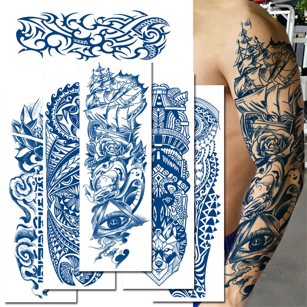 Blue Totem Waterproof Full Arm Tattoo Sleeve ATHLEXES