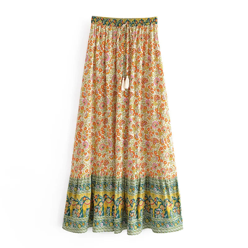Bohemian Floral Ruffle Hem Midi Skirt ATHLEXES
