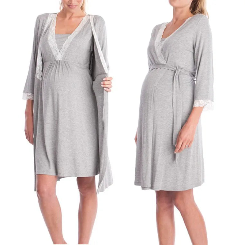 LuxeMaternity Lace Nightgown with Adjustable Belt ATHLEXES