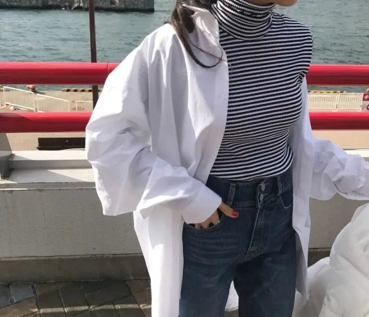 Zadily 2023 Spring Oversized Chic White Button-Up Blouse ATHLEXES