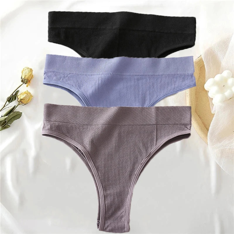 3PCS/Set Women's Cotton High Waisted Thongs S-XL Comfort ATHLEXES