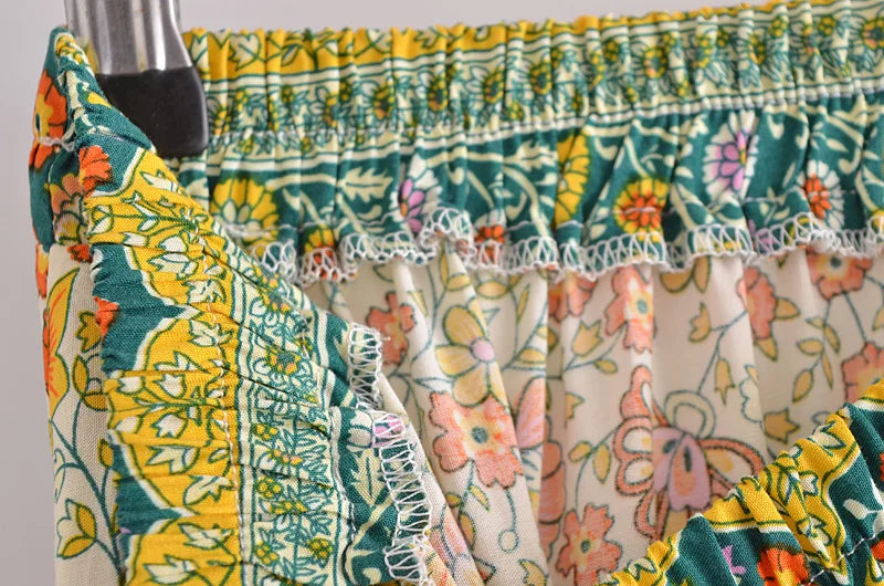 Bohemian Floral Ruffle Hem Midi Skirt ATHLEXES