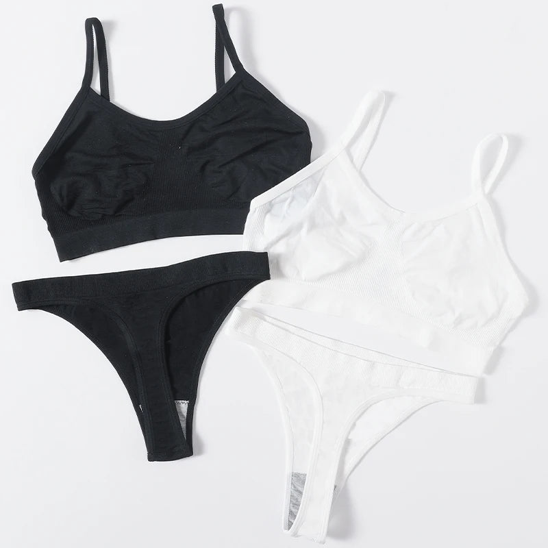 Women Seamless Bra Set High Cut Thong Panties Wire Free Lingerie ATHLEXES