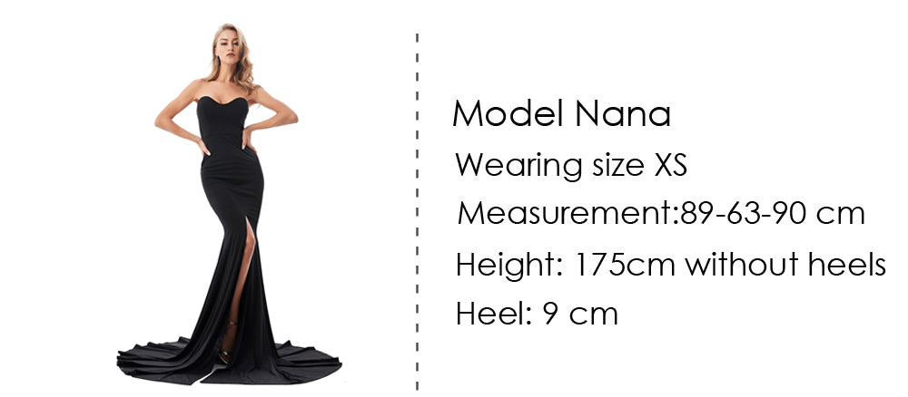 Elegant Strapless Black Maxi Dress with Front Slit ATHLEXES