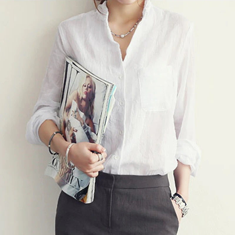 Luxe Linen Long Sleeve Chemisier Femme Blouse for Summer Fashion ATHLEXES