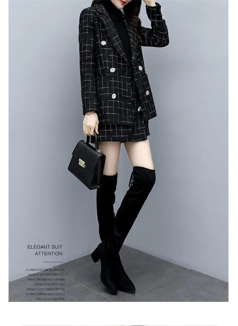 Chic Women’s Plaid Two-Piece Suit: Jacket and Shorts Set ATHLEXES