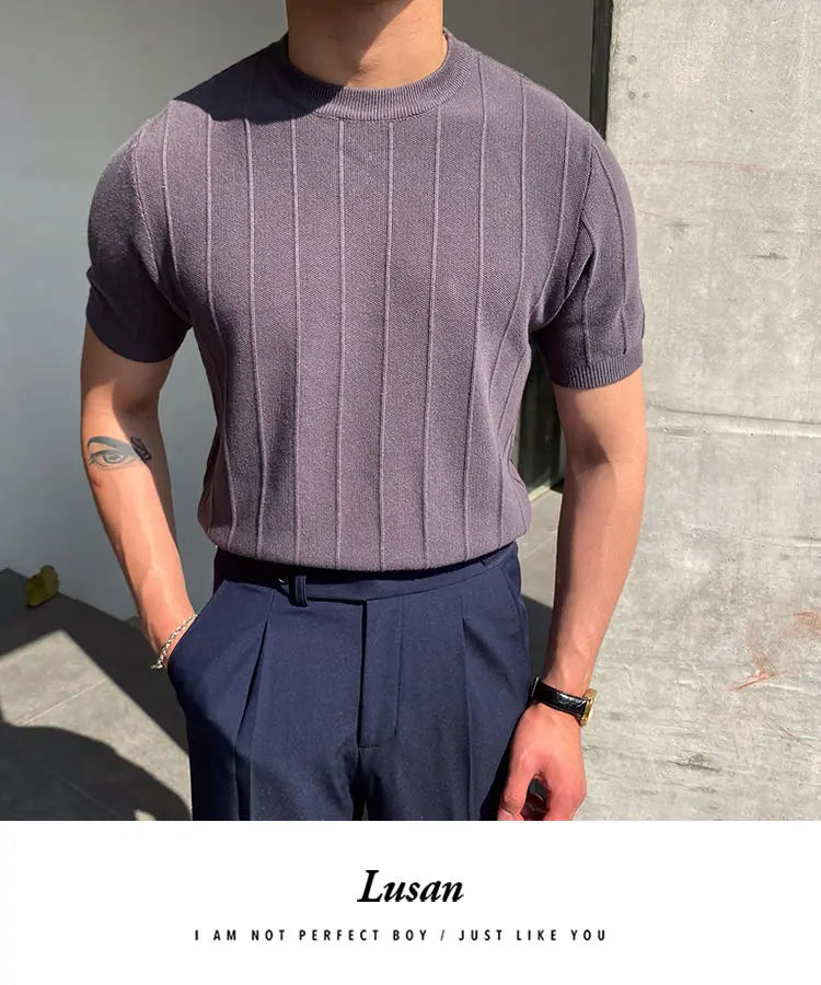 Korean Business Casual Summer Knit T-Shirt for Men ATHLEXES