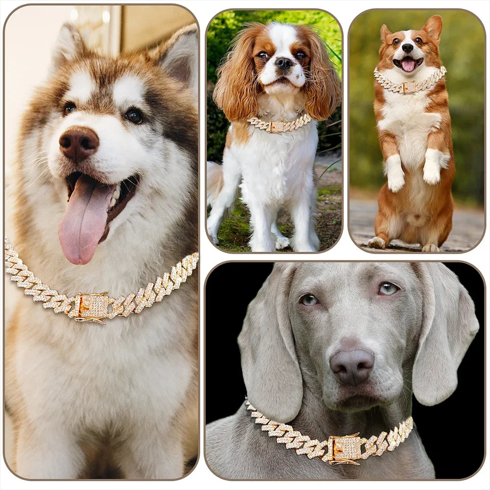 15MM Rhombus Diamond Cuban Collar for Stylish Pet Walks ATHLEXES