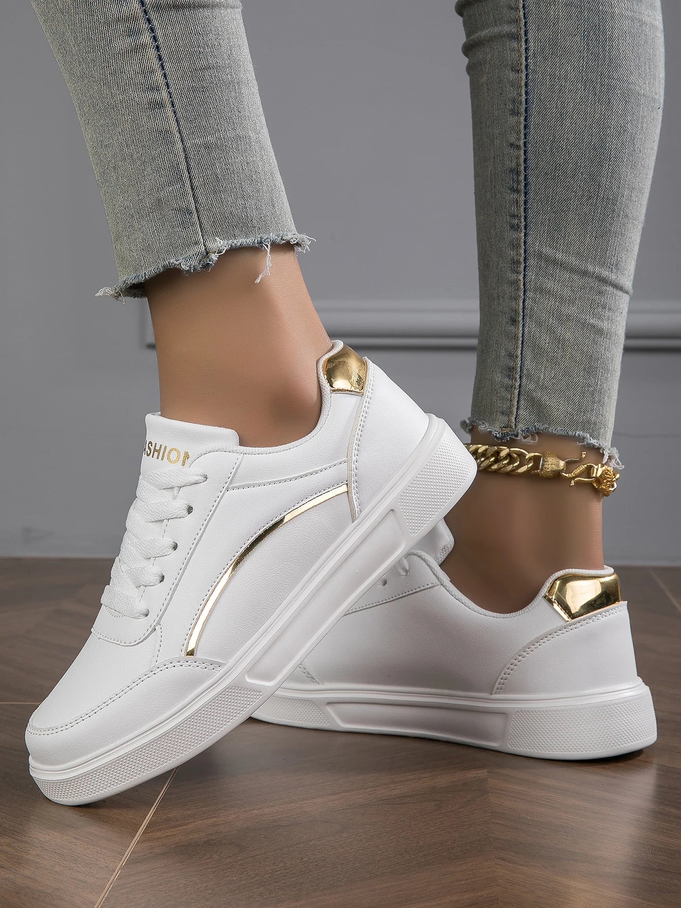 Chic Heighten Faux Leather Lace-Up Skate Sneakers ATHLEXES