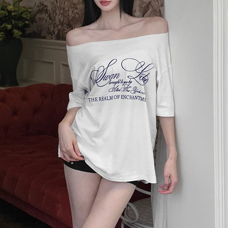 SummerStyle Chic Skew Collar T-Shirt for Women ATHLEXES