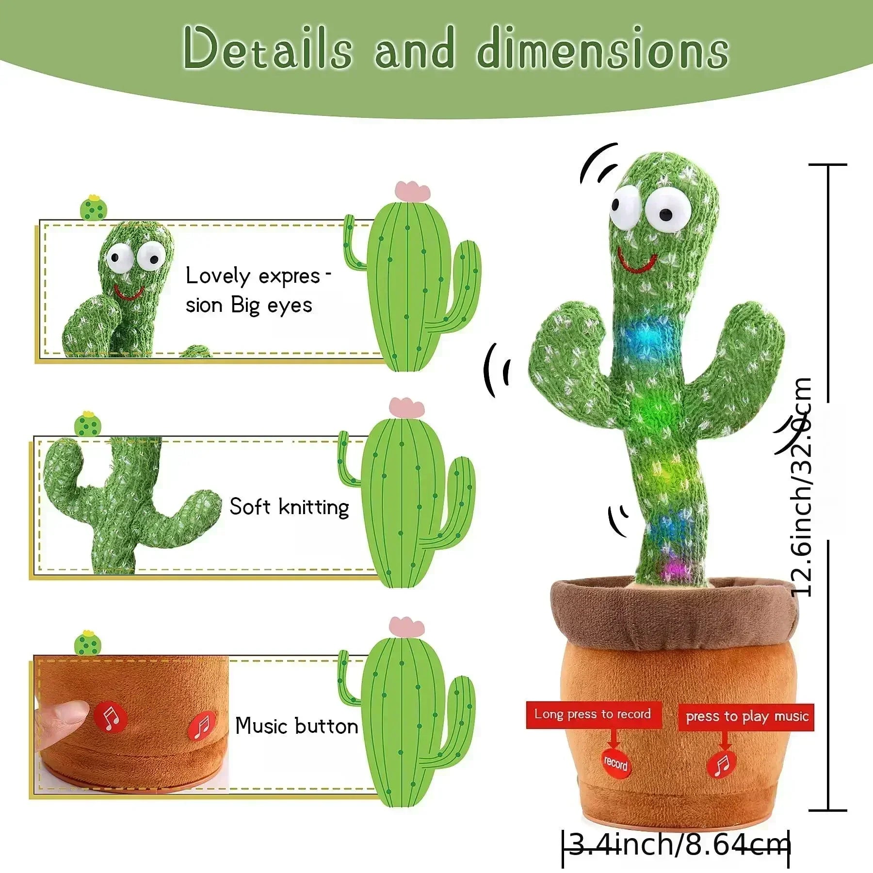 Singing Cactus Toy with LED and 120 Fun Songs ATHLEXES