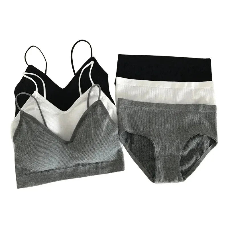Women's Sports Bra Set Underwear Bra Korean Style Push Up No Steel Ring Bra High Elastic Panty Set ATHLEXES