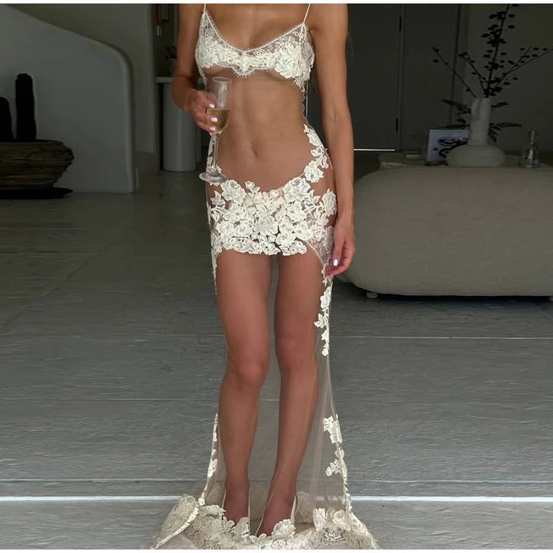 Sheer Elegance Floral Mesh Maxi Dress ATHLEXES