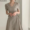Chic Vintage Cotton Linen A-Line Dress ATHLEXES