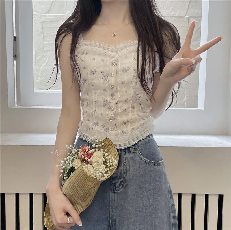 Floral Lace Back Camisole for Summer Elegance ATHLEXES