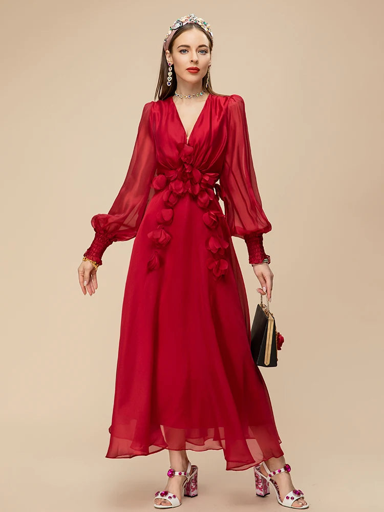 Elegant Red Chiffon Party Dress for Women ATHLEXES
