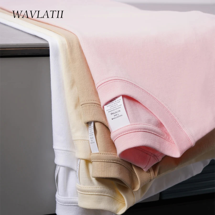 WAVLATII Women's Casual Cotton Summer Tees WT2401 - Pink & White ATHLEXES