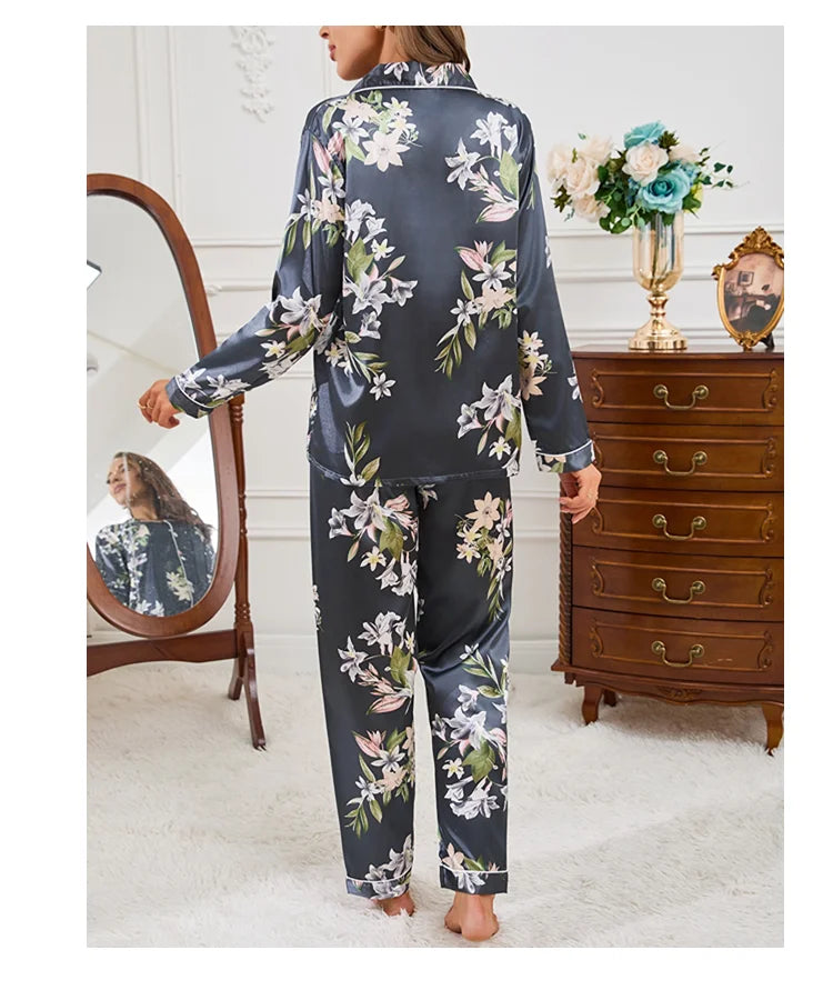 Autumn Pajama Women Silk Satin Set ATHLEXES