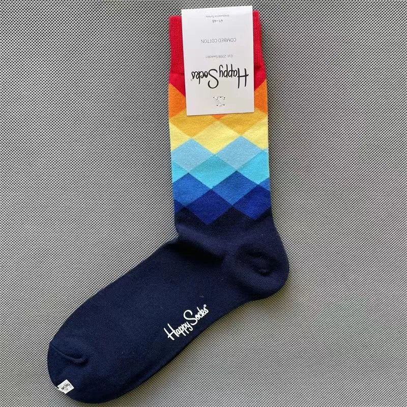 Happy Socks Men's Diamond Check Crew Socks for All Seasons ATHLEXES