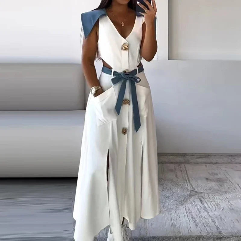Chic Contract Color Pleat Dress for Women ATHLEXES