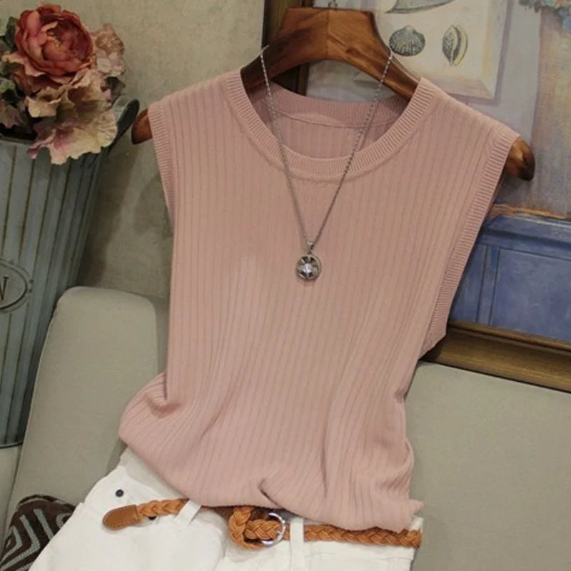 Summer Knit O-Neck Sleeveless Casual Top ATHLEXES