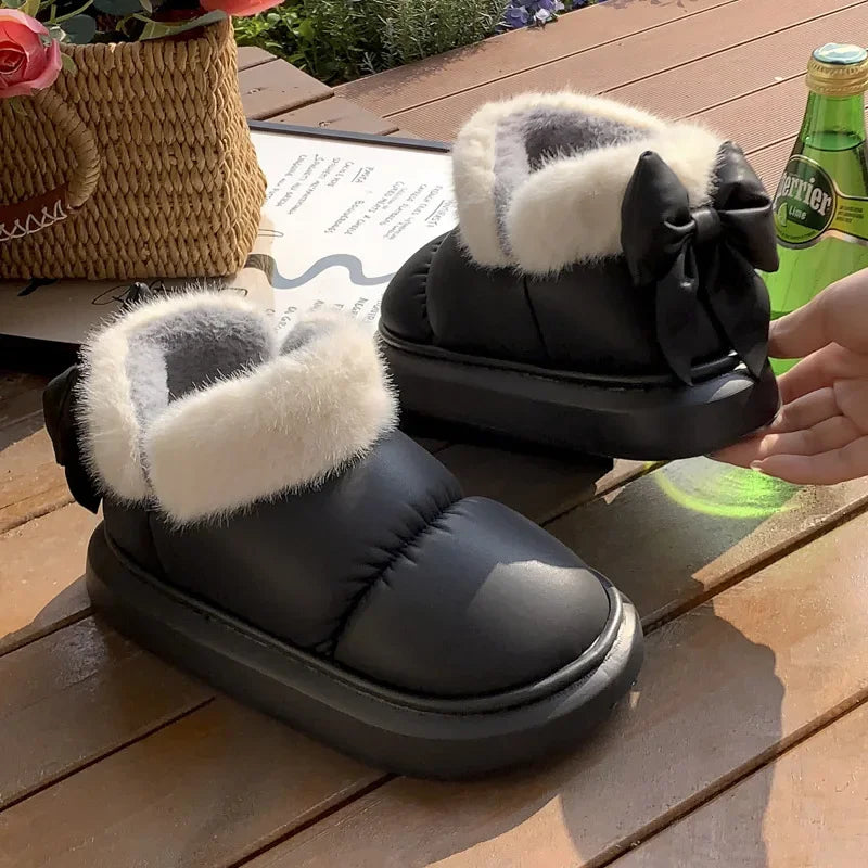 BowWarm Plush Ankle Boots for Cozy Winter Elegance ATHLEXES